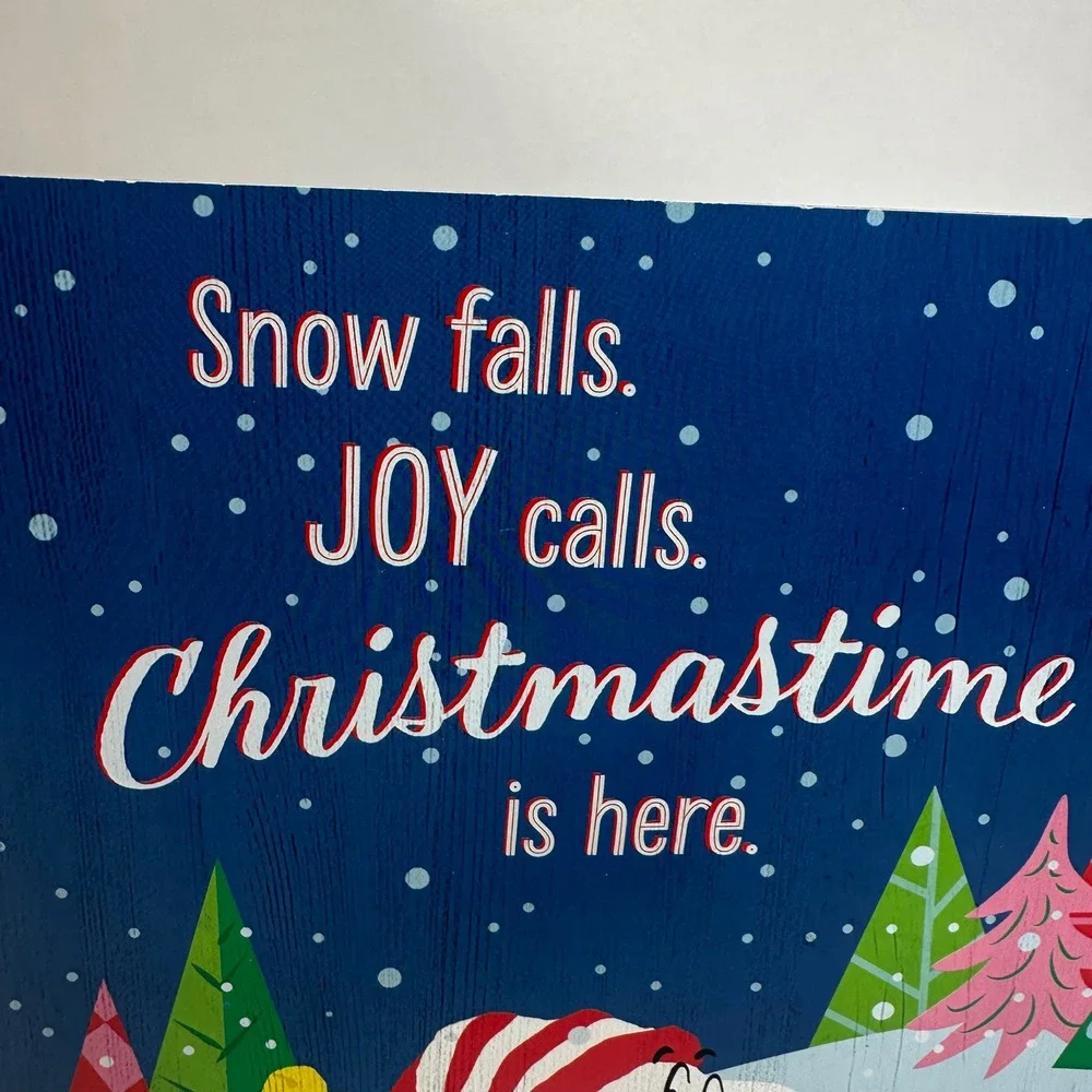 Hallmark Peanuts Snoopy Woodstock Christmas Wood Block Sign 9.5x11 Ice Skating
